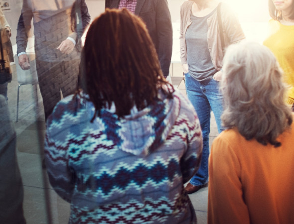 group diverse people standing circle together 2